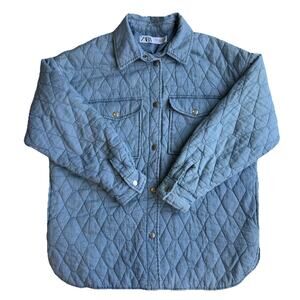 Zara Quilted Jacket chambray shacket womens Blue (xsmall) oversize minimalist